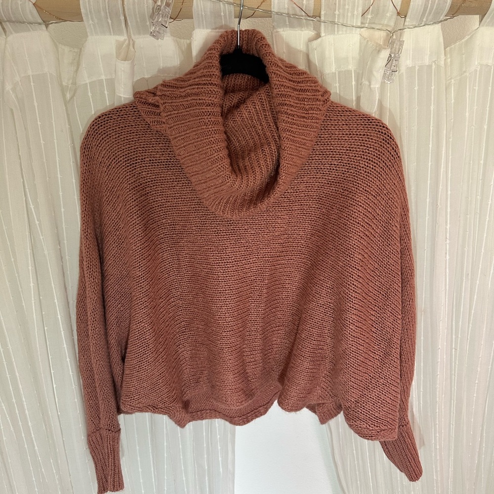 Rose pink turtle neck tunic sweater